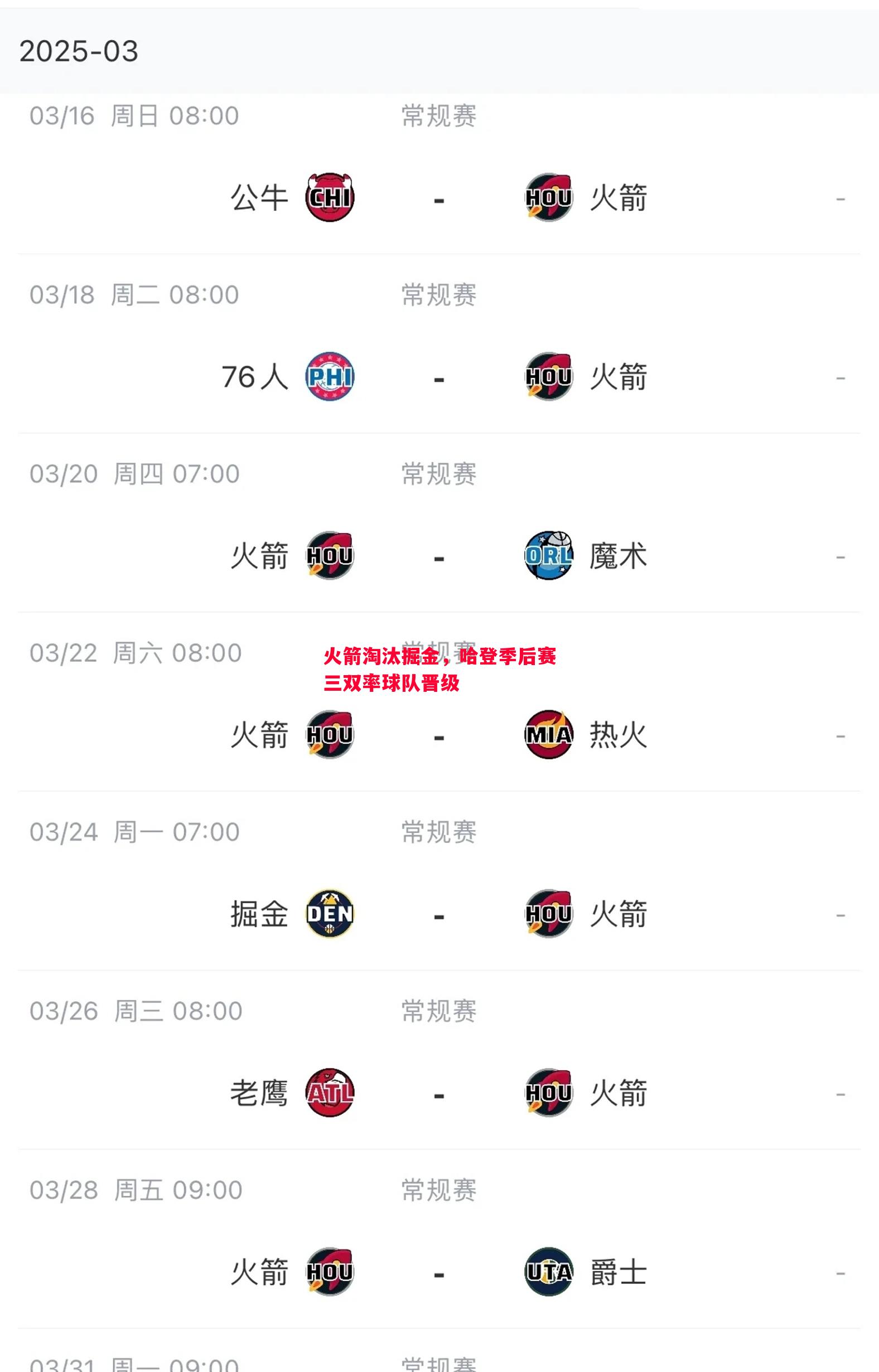 火箭淘汰掘金，哈登季后赛三双率球队晋级