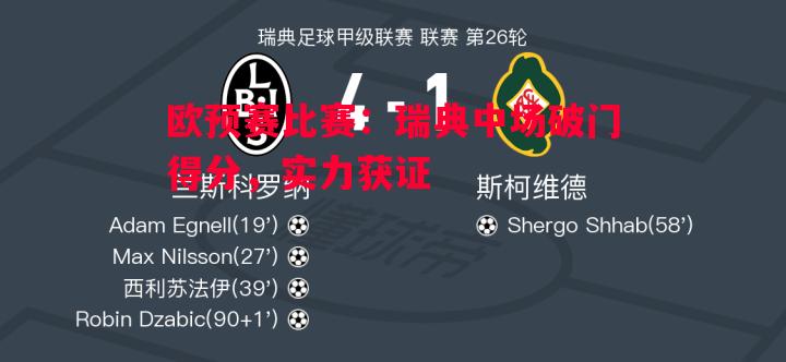 欧预赛比赛：瑞典中场破门得分，实力获证